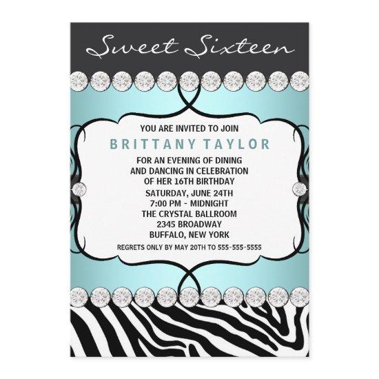 Teal Blue Zebra Sweet Sixteen Birthday Party