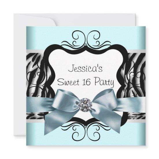 Teal Blue Zebra Sweet Sixteen Birthday Party