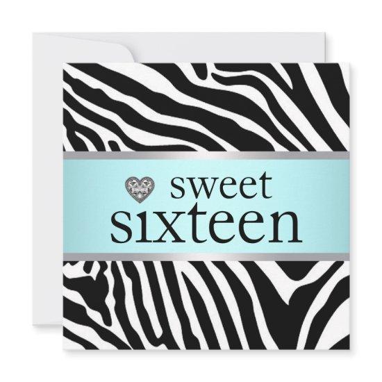 Teal Blue Zebra Sweet Sixteen Birthday Party