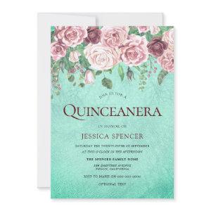 Teal Burgundy & Blush Quinceanera Party Invite