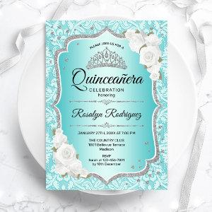 Teal Damask Elegant Floral Quinceanera