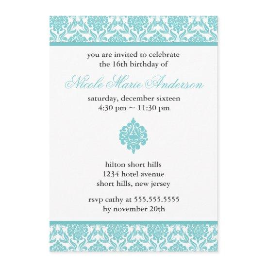 Teal Damask Sweet Sixteen
