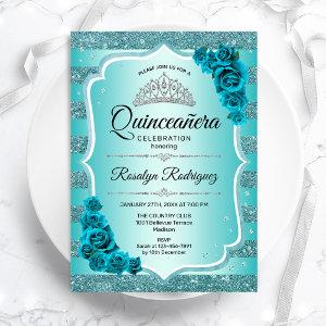 Teal Elegant Floral Quinceanera