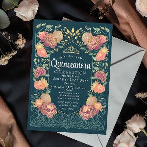 Teal Enchanted Garden Floral Quinceanera