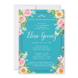 Teal Floral Butterfly Quinceanera