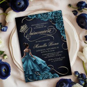 Teal Floral Dress Quinceañera