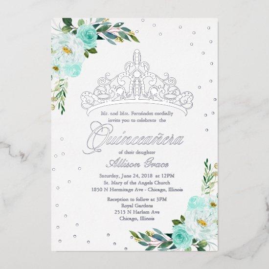 Teal Floral Quinceanera Foil