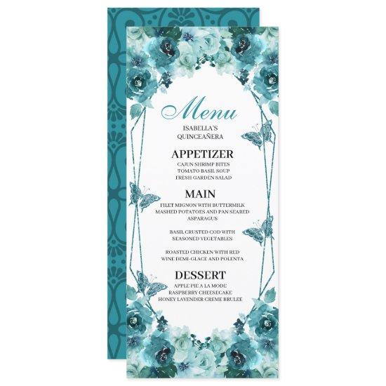 Teal Floral Quinceanera Menu