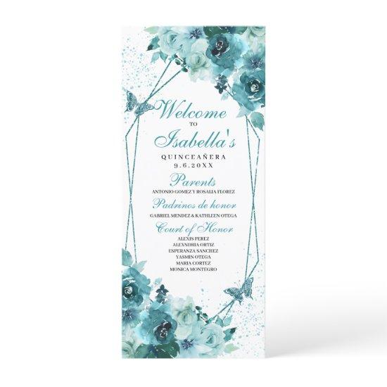 Teal Floral Quinceanera Program