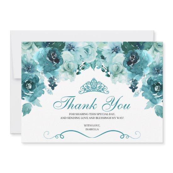 Teal Floral Quinceanera Thank You