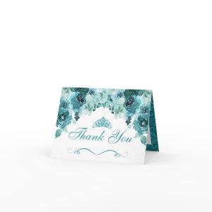 Teal Floral Quinceanera Thank You Card