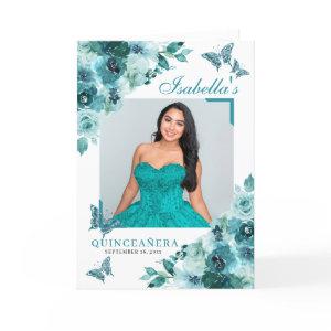 Teal Floral Quinceanera Tiara Butterflies Program