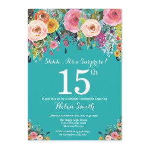 Teal Floral Surprise 15th Birthday