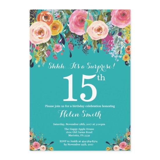 Teal Floral Surprise 15th Birthday