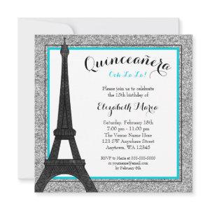 Teal Glam Paris Faux Silver Glitter Quinceanera