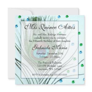 Teal Glam Peacock Feather Quinceanera Birthday