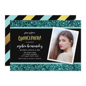 Teal Glitter Photo Quinceanera