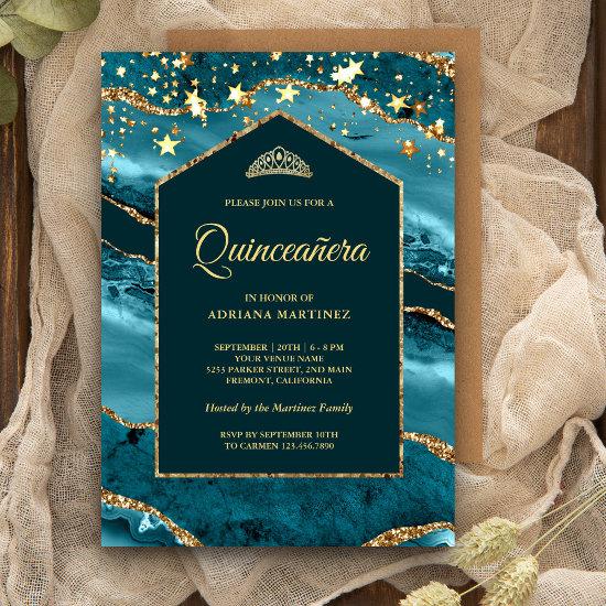 Teal Gold Agate Marble Arch Quinceanera