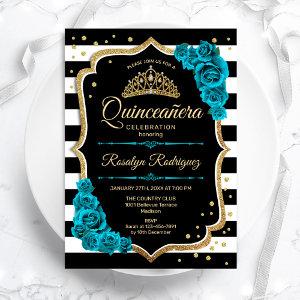 Teal Gold Black Elegant Quinceanera