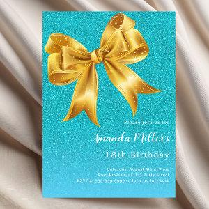 Teal gold bow glitter birthday