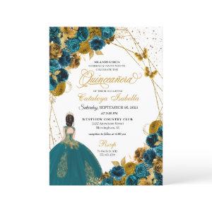 Teal & Gold Butterfly Princess Quinceanera