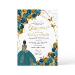 Teal & Gold Butterfly Princess Quinceanera