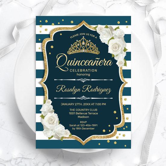 Teal Gold Elegant Quinceanera