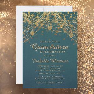 Teal Gold Glitter String Lights Quinceañera