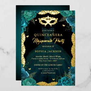 Teal Gold Masquerade Party Dress Quinceanera Foil
