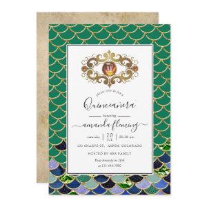 Teal & Gold Monogram Gemstone Mermaid Quinceañera
