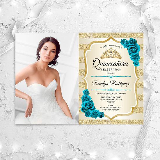 Teal Gold Photo Elegant Quinceanera