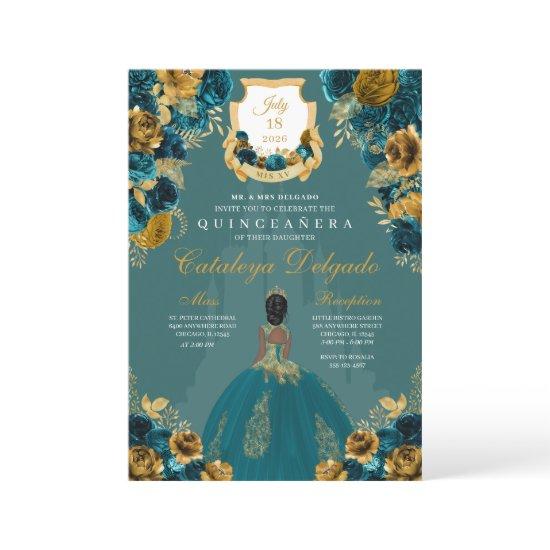 Teal & Gold Princess Castle Quinceañera