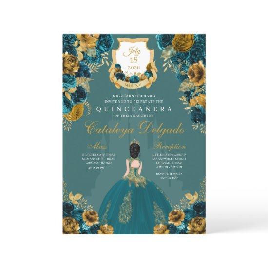Teal & Gold Princess Castle Quinceañera