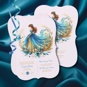 Teal Gold Quinceanera Dress Ceremony Reception