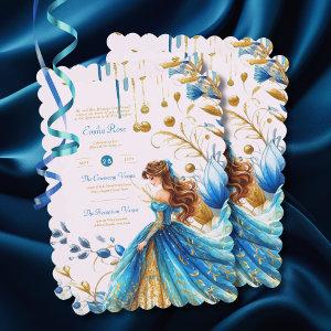Teal Gold Quinceanera Dress Ceremony Reception