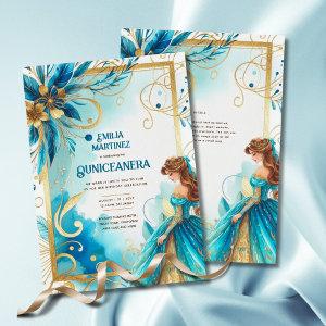 Teal Gold Quinceañera Dress