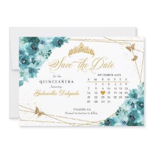 Teal & Gold Quinceañera Save The Date
