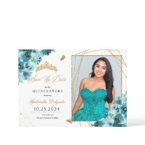 Teal & Gold Quinceañera Save The Date Photo