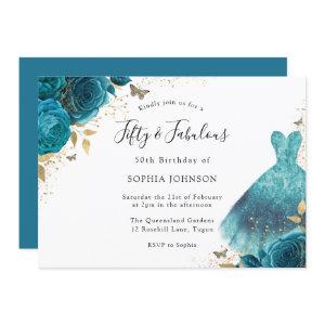 Teal & Gold Sparkle Dress Rose 50th Birthday Party