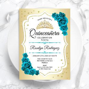 Teal Gold White Elegant Quinceanera
