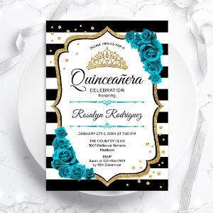 Teal Gold White Quinceanera