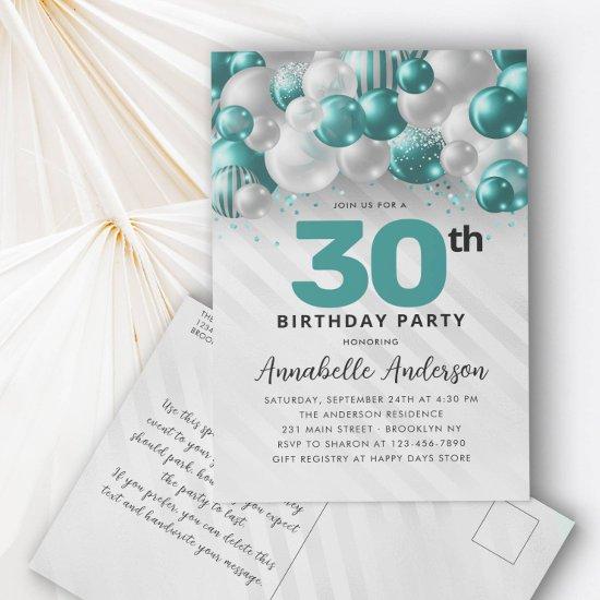 Teal Green Balloon Glitter Any Age Birthday  Postcard
