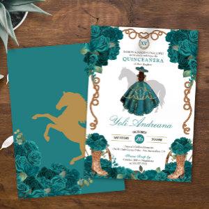 Teal Green Blue Roses Charro Vestidos Quinceañera
