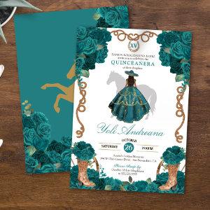 Teal Green Blue Roses Charro Vestidos Quinceanera
