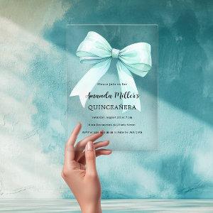 Teal green bow clear Quinceanera Acrylic