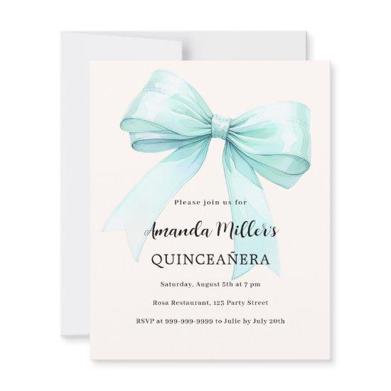 Teal green bow cream Quinceanera