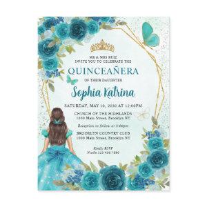 Teal Green Glam Gold Floral Princess Quinceañera  Postcard