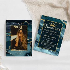 Teal Green Gold Agate Spanish Quinceañera Photo