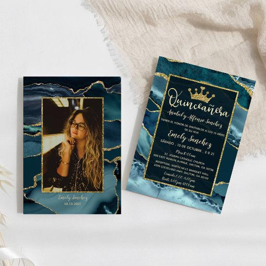 Teal Green Gold Agate Spanish Quinceañera Photo