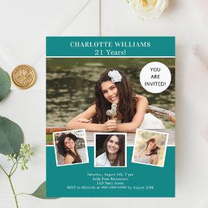 Teal green photo collage birthday